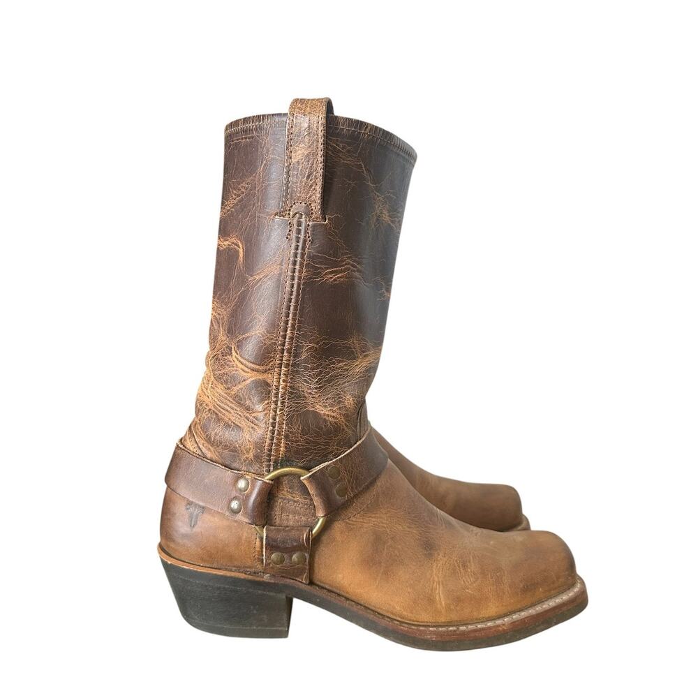 Frye Vintage Brown Leather Harness Square Toe Campus Boots 9.5